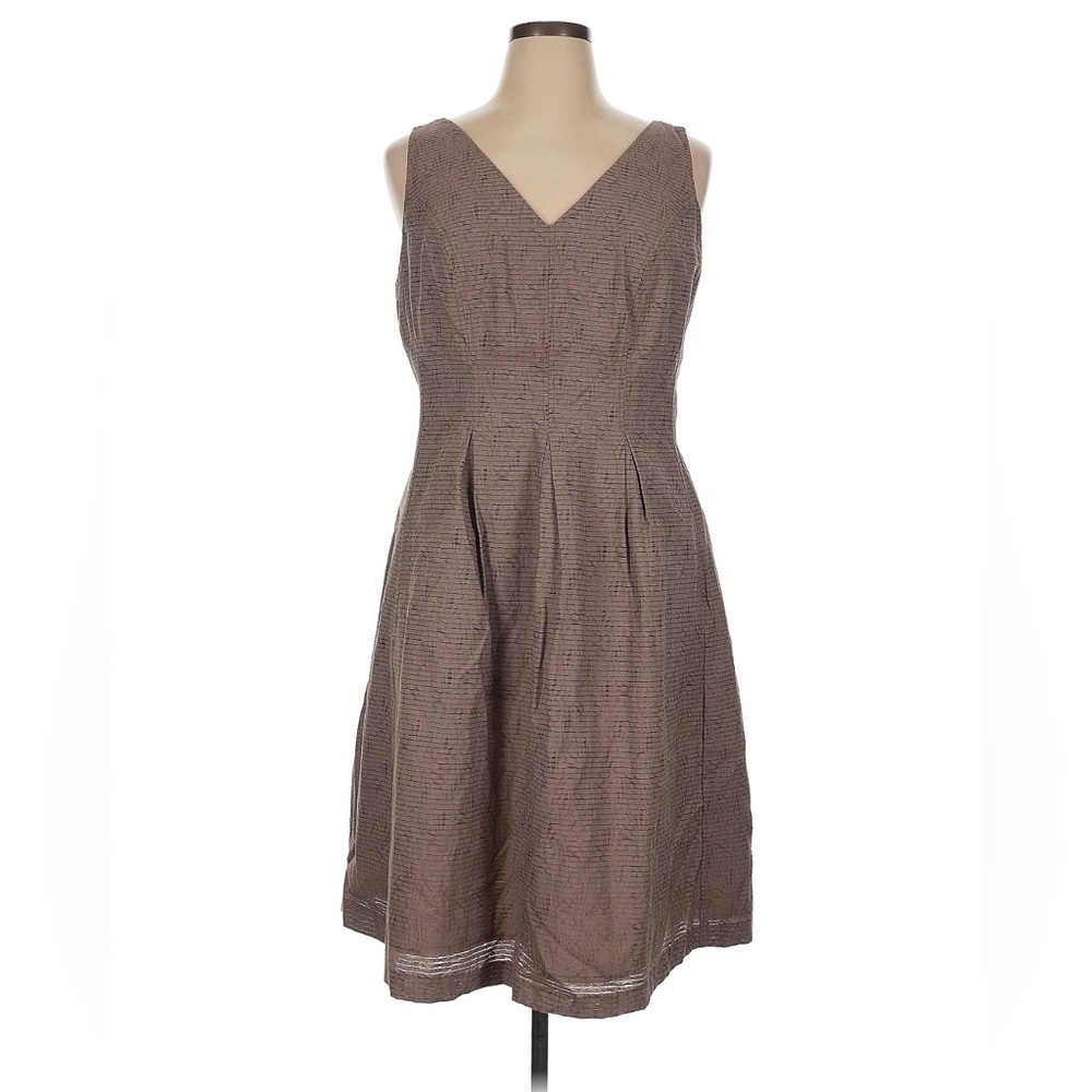 Nine West Brown Pleated A-Line Midi Dress